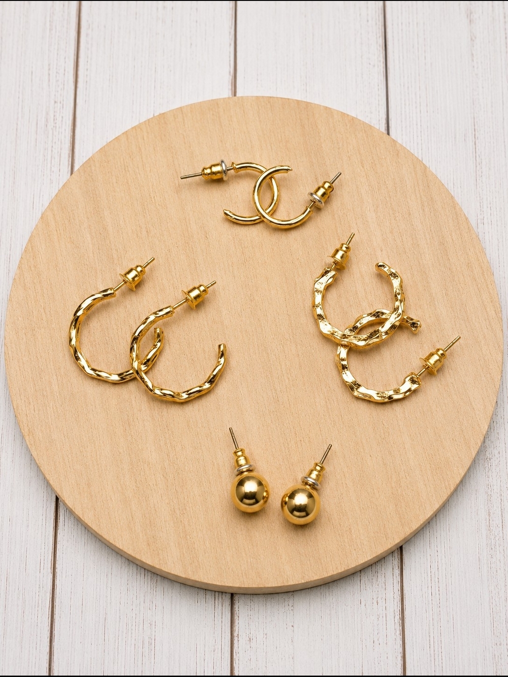 Gold Tone Hoop & Stud Earring Set - Classic Women's Jewelry